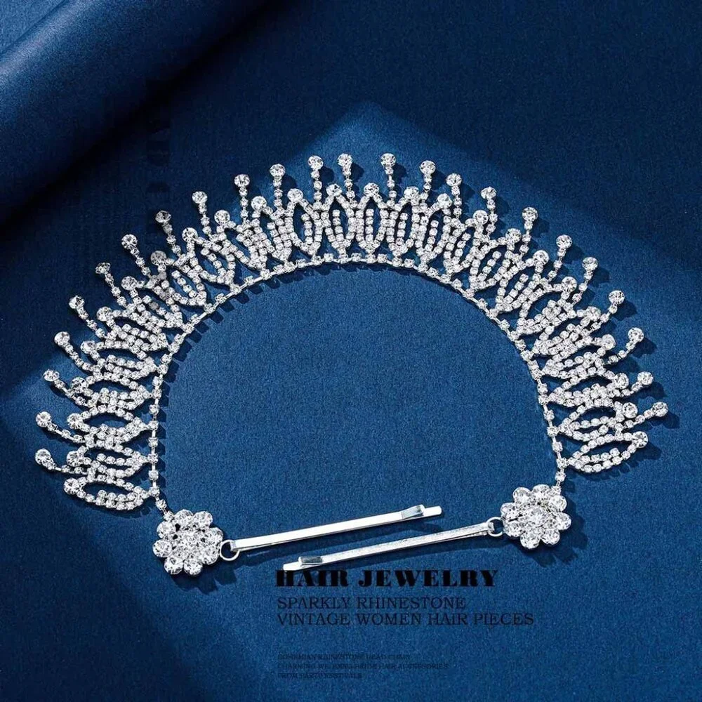 Rhinestone Head Chain Silver Boho Jewelry Wedding Bridal Hair Accessory - Picture 2 of 7